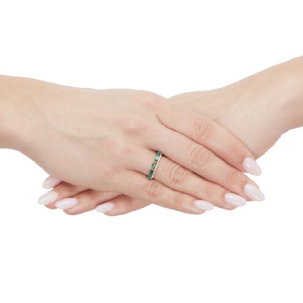 14K Yellow Gold, REAL DIAMOND and EMERALD Band Ring - Picture 7 of 9